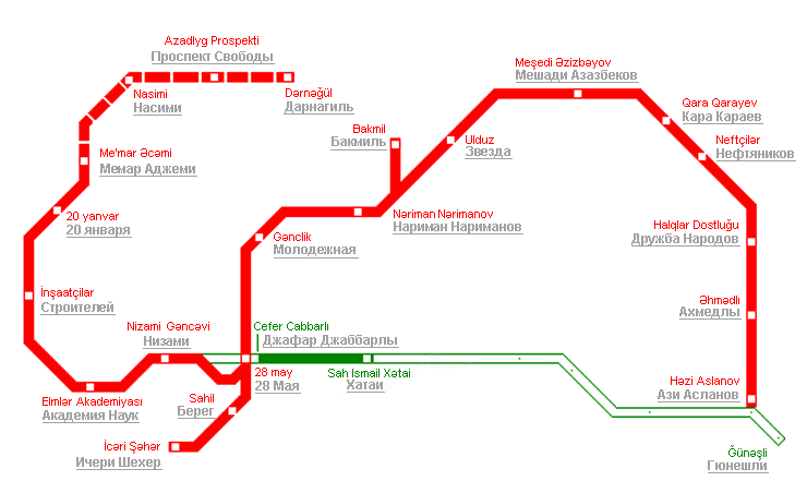 карта метро баку 2016